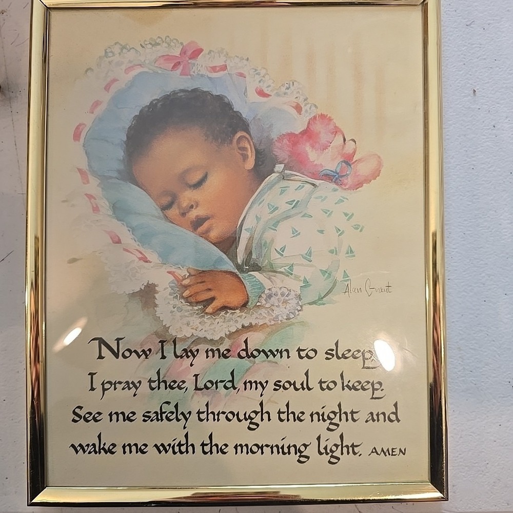 Vtg Alan Grant Picture "Now I Lay Me Down To Sleep" Prayer Baby Girl 8x10 Framed